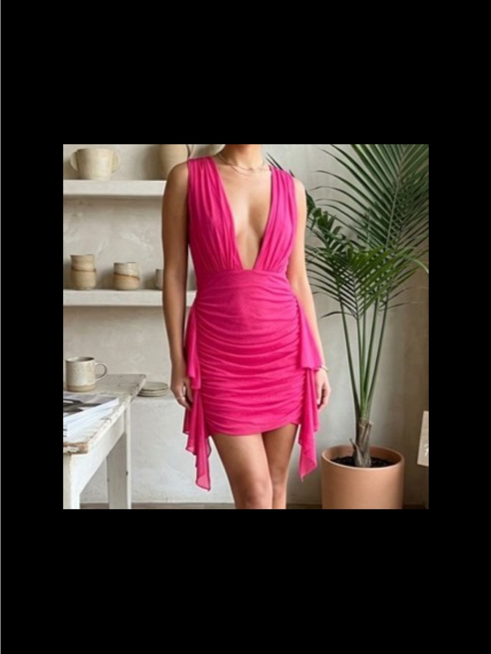 Fashion Nova Fuchsia Plunge Ruched Mini Dress